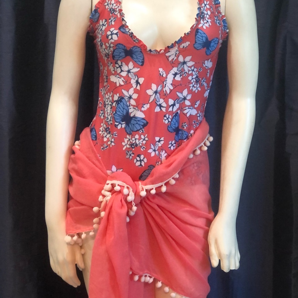 Coral Pink Butterfly Racerback One Piece